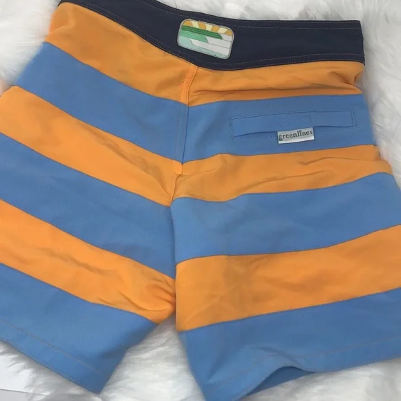 Greenlines BroadShorts For Teens Size 26 Basque Light Blue and Orange with Navy